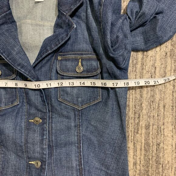 Vintage Y2K Talbots Stretch Women's Size 10 Blue Denim Trucker Jacket Buttoned - Picture 4 of 6